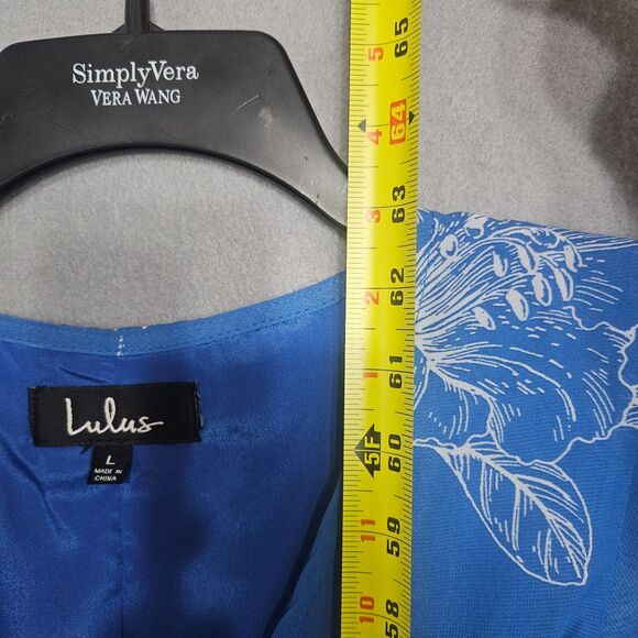 New Lulus Albion Blue Floral Maxi True Wrap Dress Size Large Flowy Formal - Picture 2 of 8